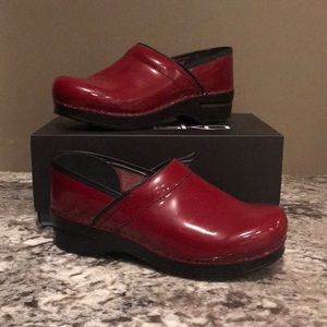 Ruby Red Patent Dansko Clogs